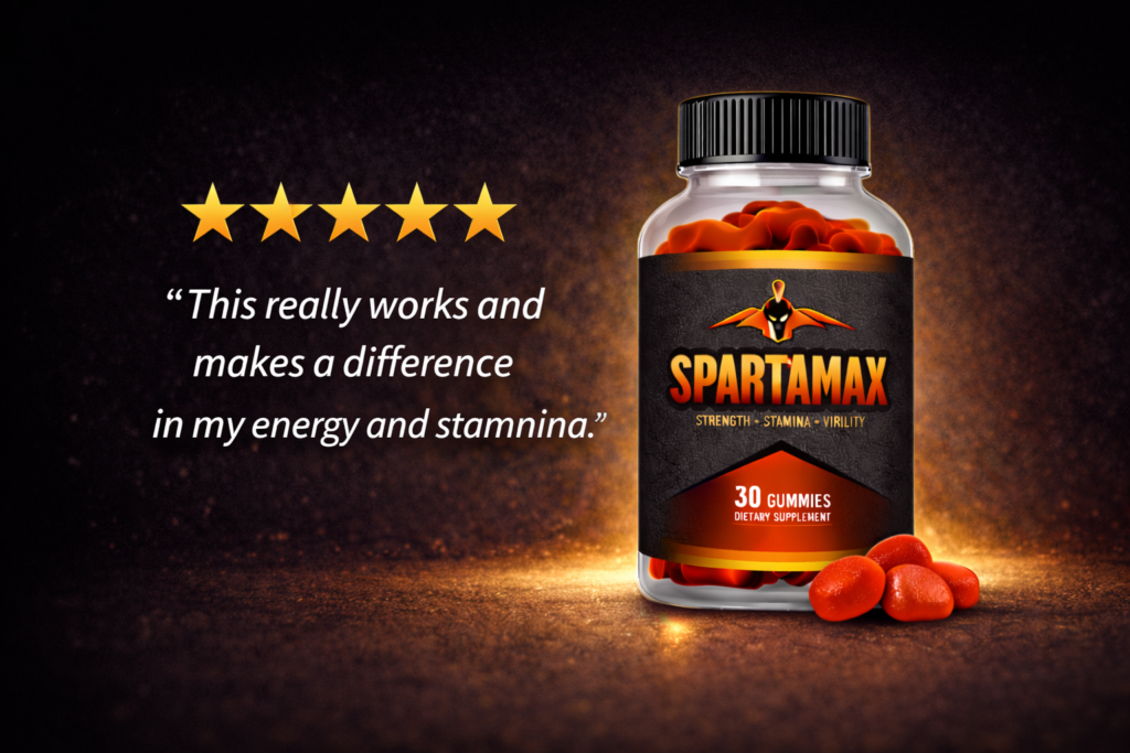 Spartamax bottle with customer rating and review quote