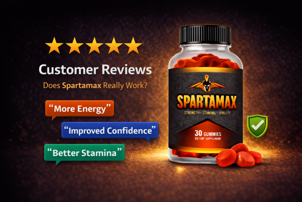 Spartamax bottle with customer reviews and satisfaction rating